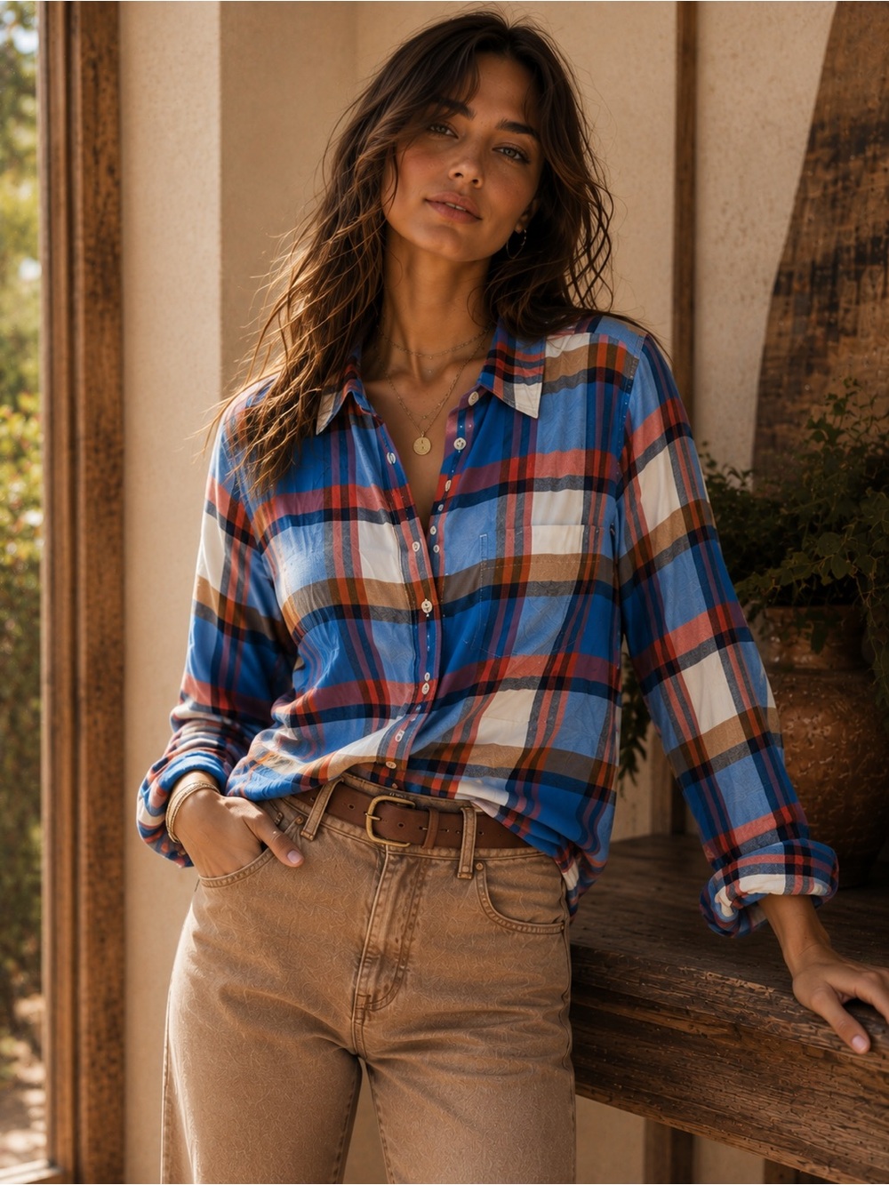 J.Crew 100% Cotton Plaid Button-Down Shirt — Size 6